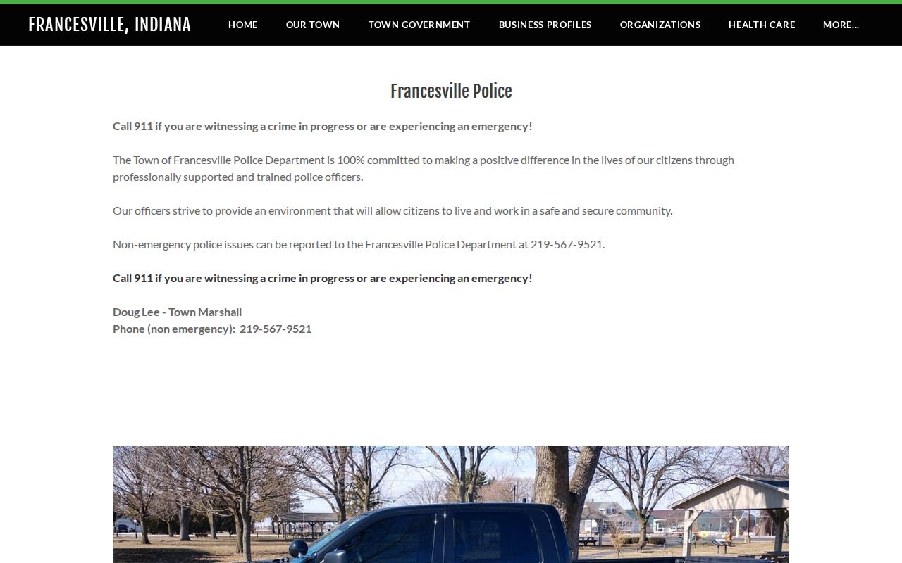Francesville Police official arrest-record contact page